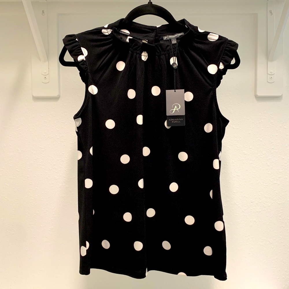 NEW Ruffled Neck + Sleeve Polka Dot Blouse